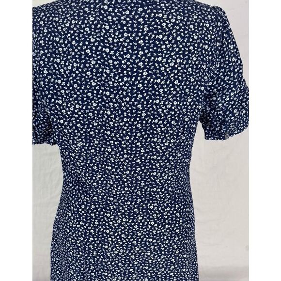 LOFT Size 8 Graden Floral Shirt Dress Button Front Short Sleeve Blue - Picture 6 of 7